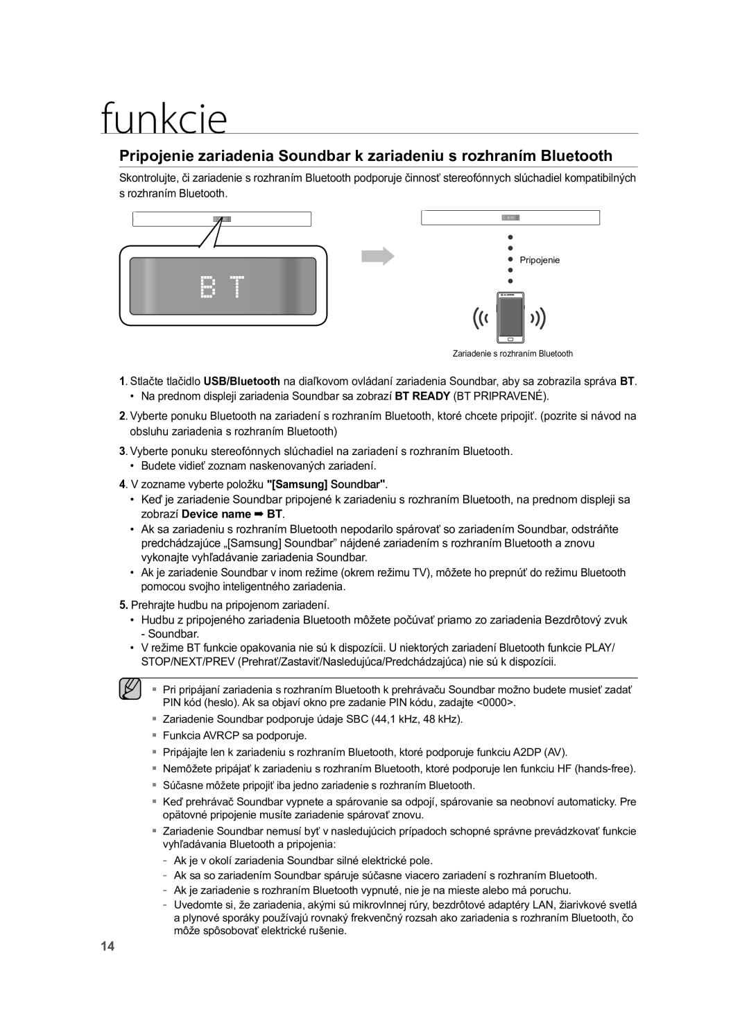 Samsung HW-H355/EN, HW-H355/XN manual Pripojenie Zariadenie s rozhraním Bluetooth 