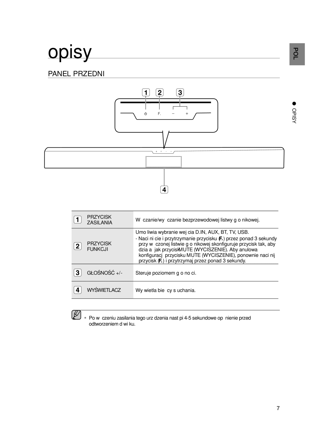 Samsung HW-H355/XN, HW-H355/EN manual Opisy, Panel Przedni 