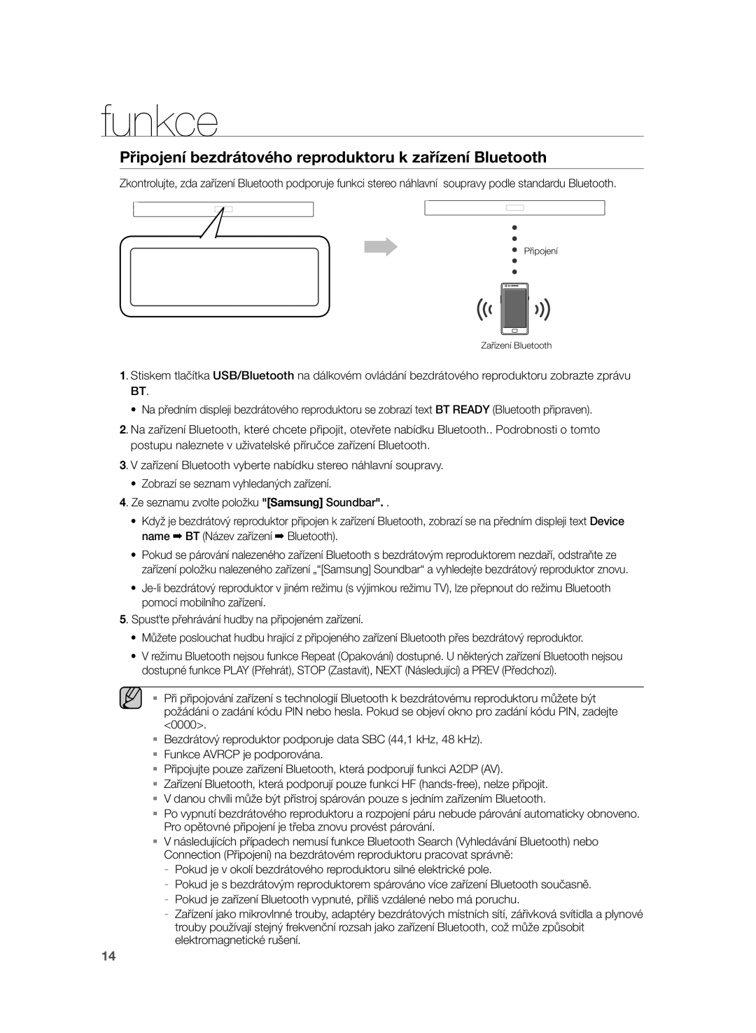 Samsung HW-H355/XN, HW-H355/EN manual Připojení bezdrátového reproduktoru k zařízení Bluetooth 