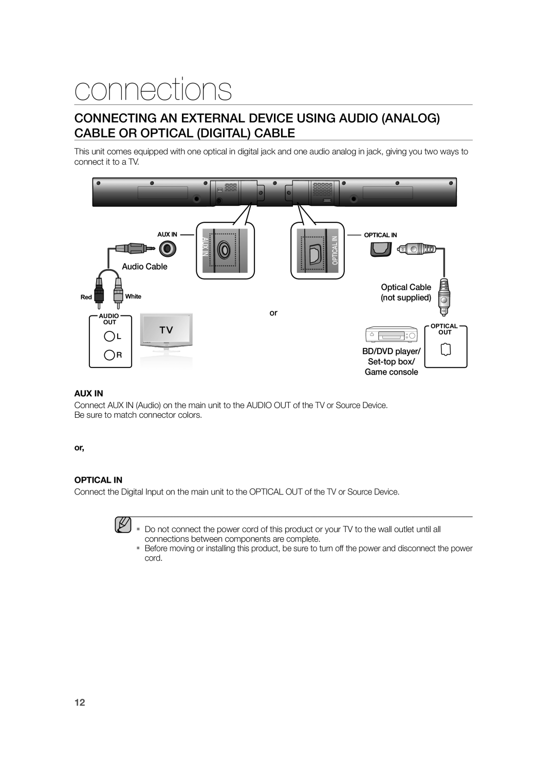 Samsung HW-H355/EN, HW-H355/XN manual Aux 