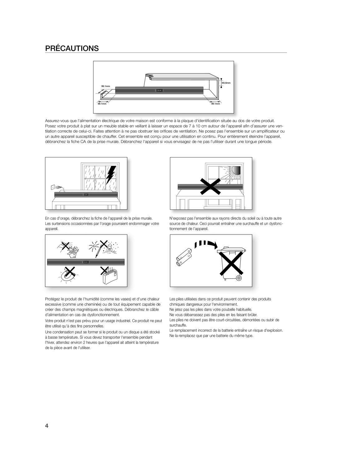 Samsung HW-H355/XN, HW-H355/EN manual Précautions 