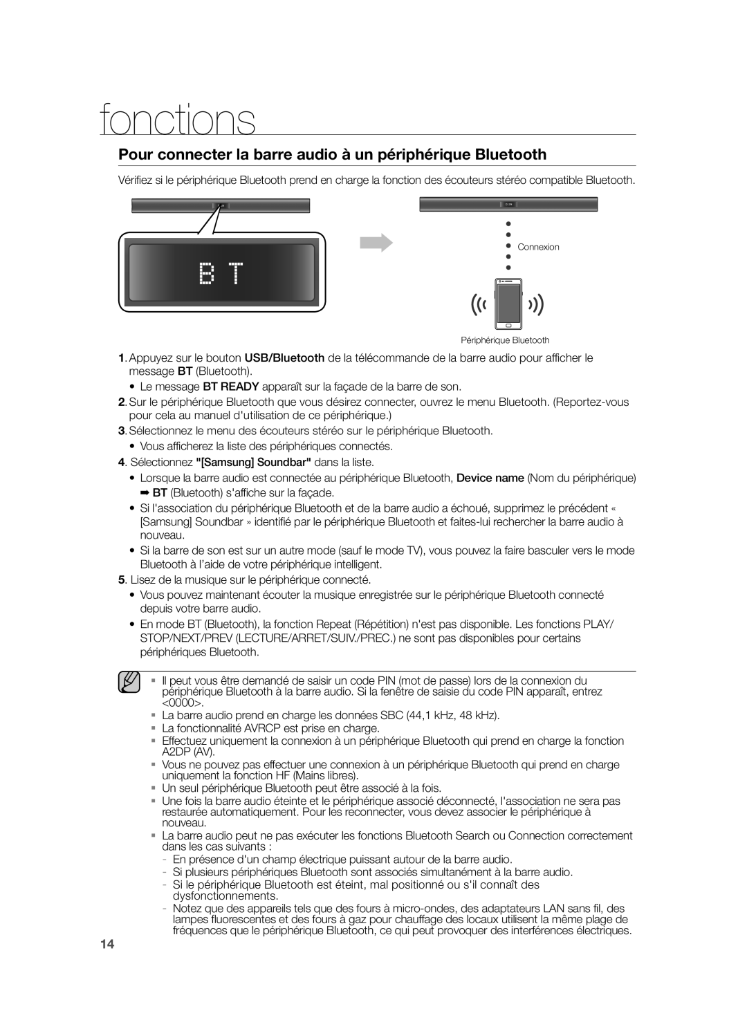 Samsung HW-H355/XN, HW-H355/EN manual Pour connecter la barre audio à un périphérique Bluetooth 