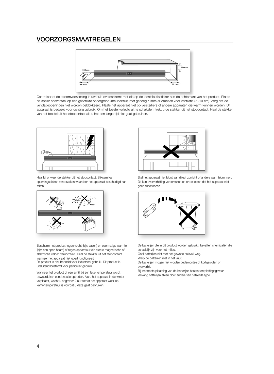 Samsung HW-H355/EN, HW-H355/XN manual Voorzorgsmaatregelen 