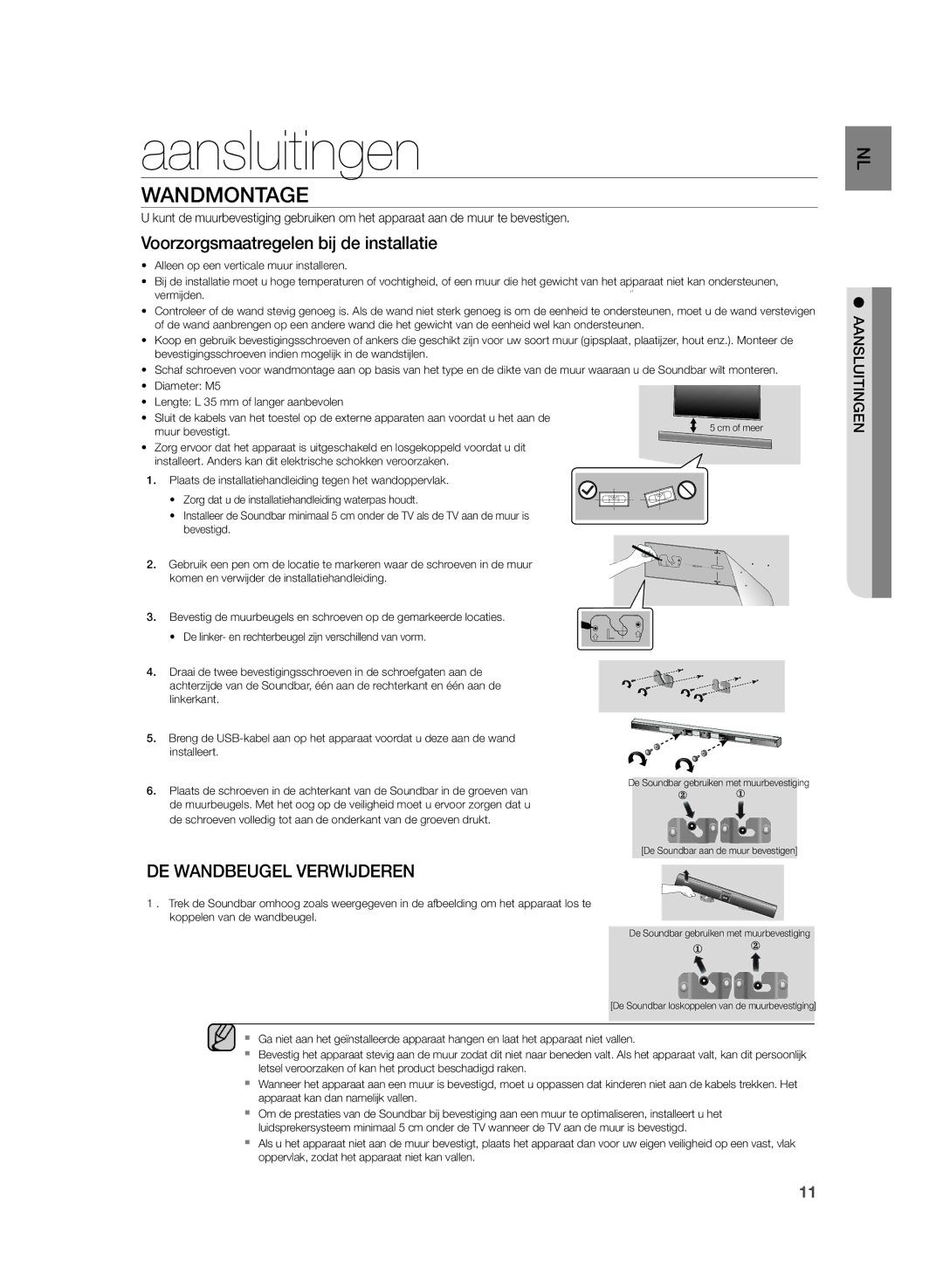 Samsung HW-H355/XN, HW-H355/EN manual Aansluitingen, Wandmontage 