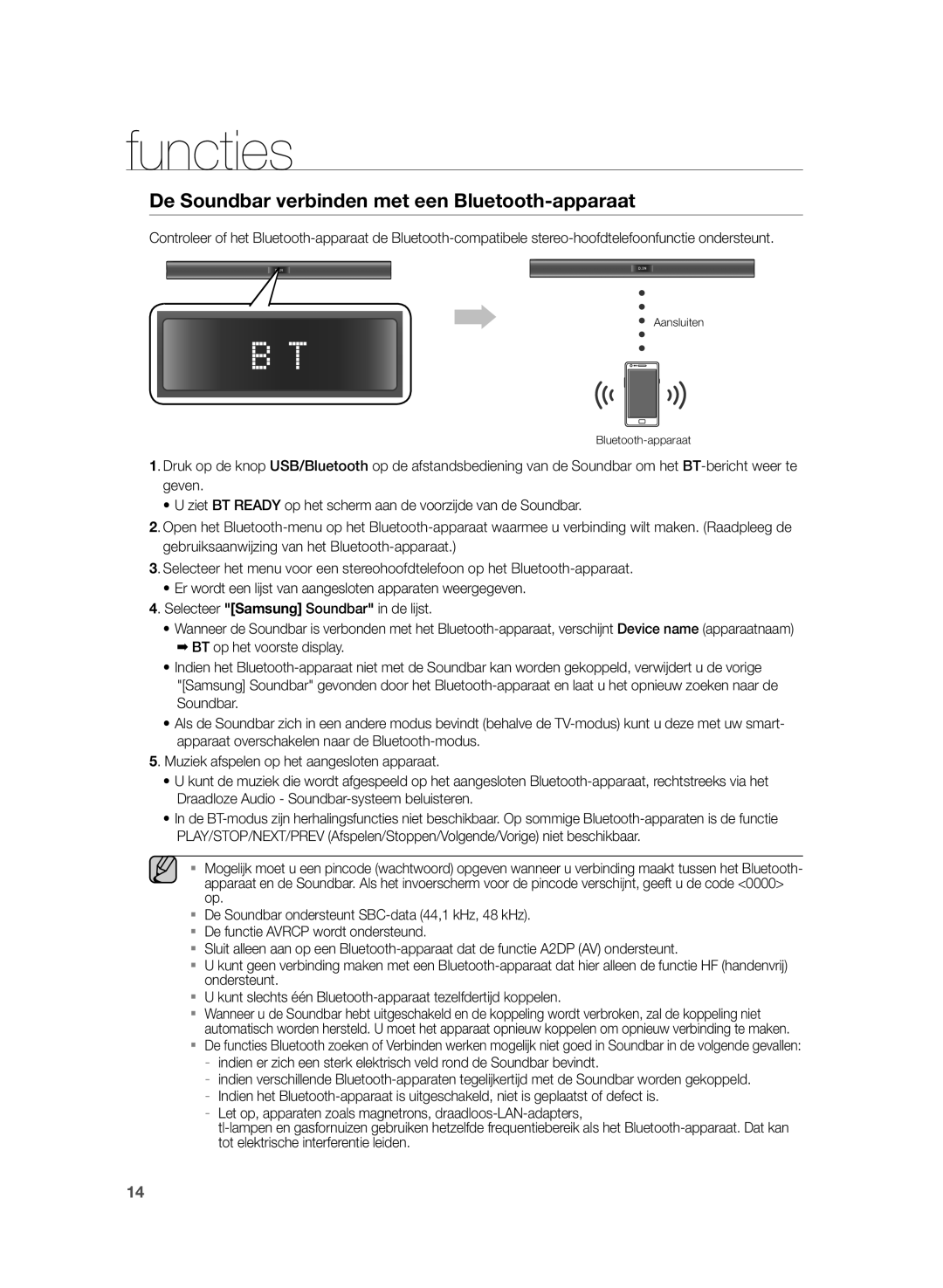 Samsung HW-H355/EN, HW-H355/XN manual De Soundbar verbinden met een Bluetooth-apparaat 