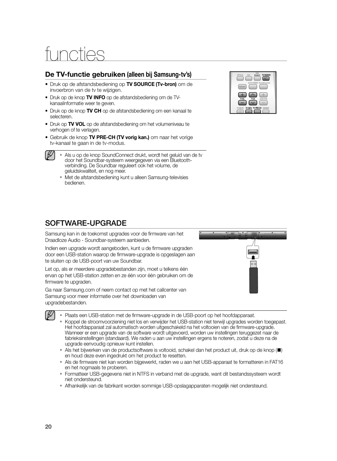 Samsung HW-H355/EN, HW-H355/XN manual Software-Upgrade, De TV-functie gebruiken alleen bij Samsung-tv’s 