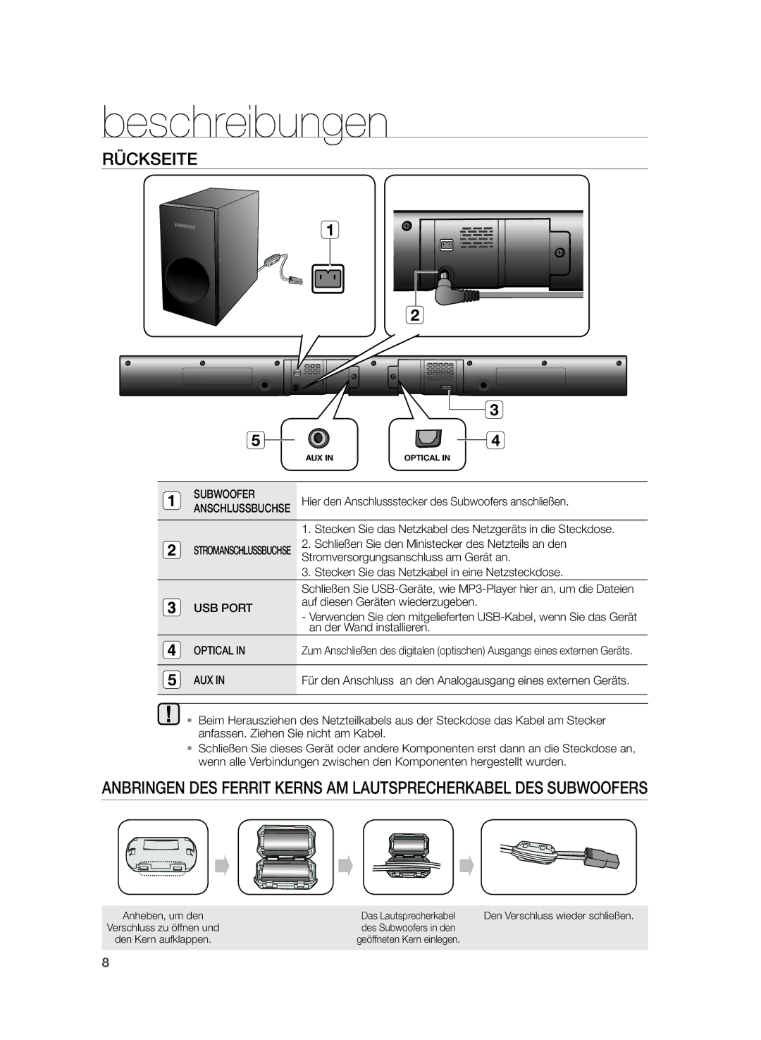 Samsung HW-H355/XN, HW-H355/EN manual Rückseite, Subwoofer 