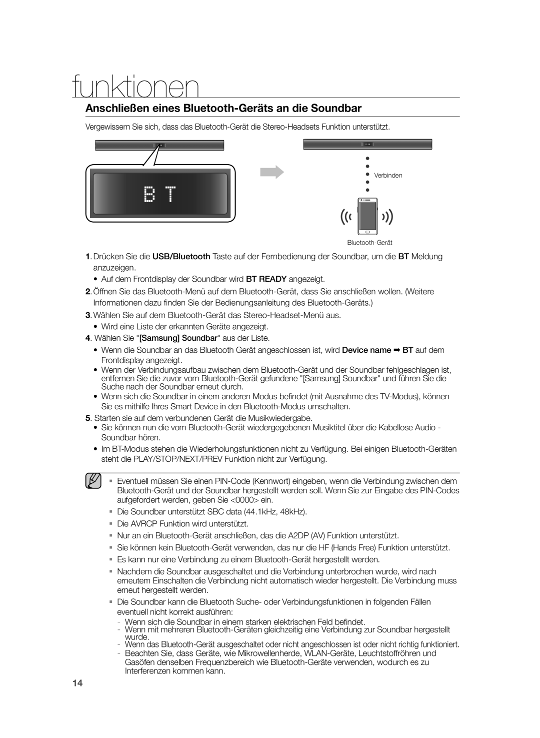 Samsung HW-H355/XN, HW-H355/EN manual Anschließen eines Bluetooth-Geräts an die Soundbar 