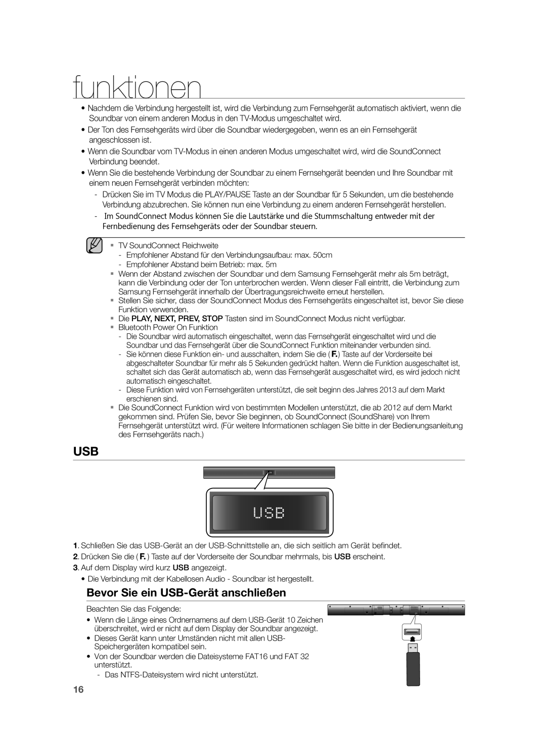 Samsung HW-H355/XN, HW-H355/EN manual Bevor Sie ein USB-Gerät anschließen 