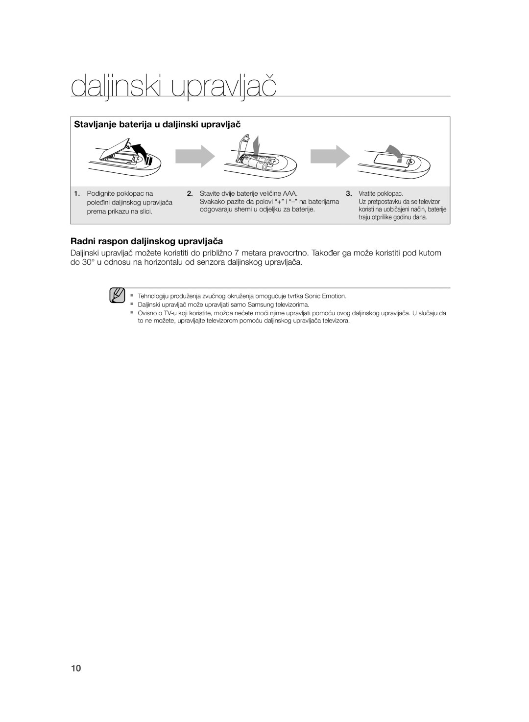 Samsung HW-H355/EN manual Radni raspon daljinskog upravljača 