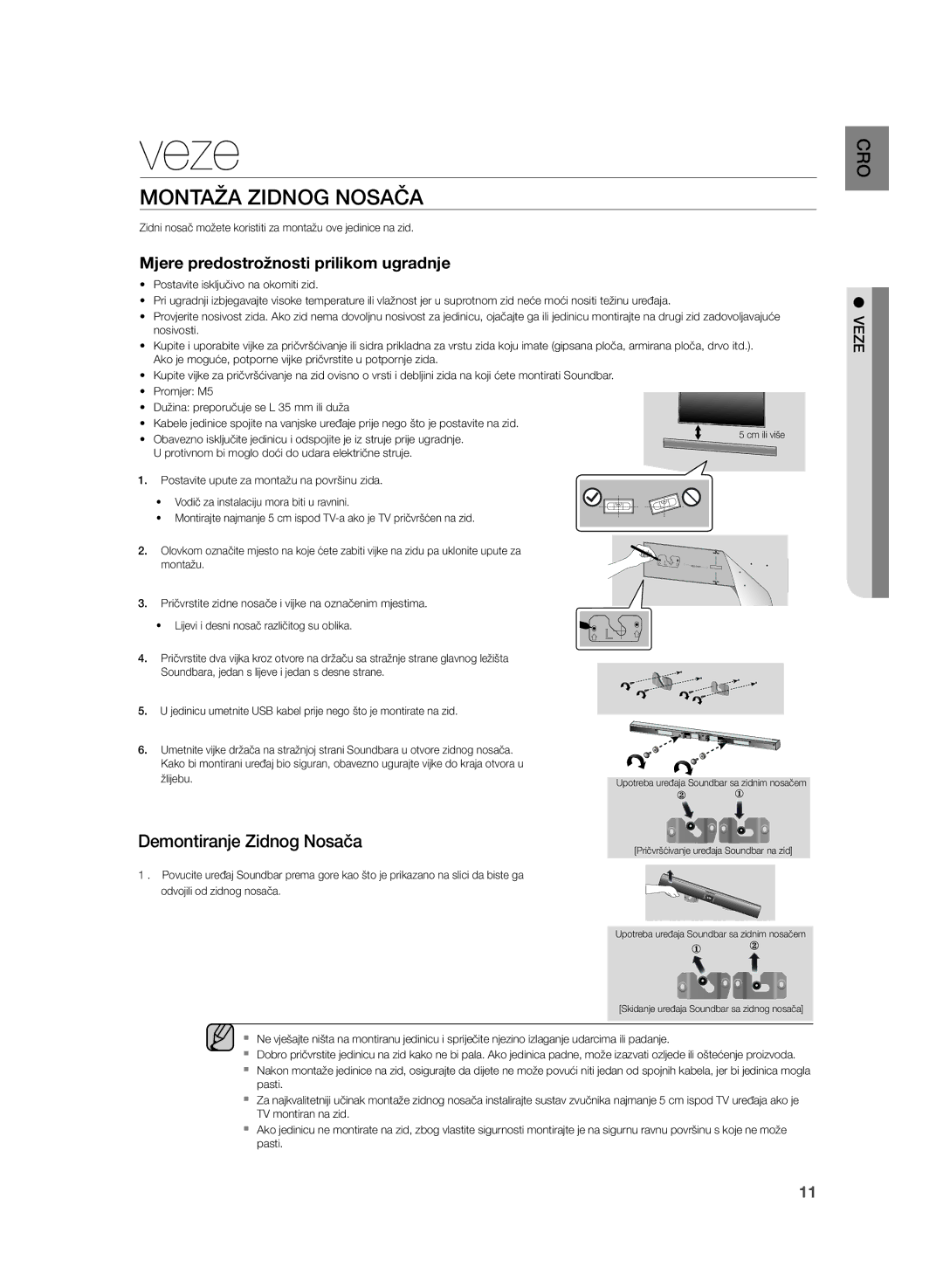 Samsung HW-H355/EN manual Veze, Montaža Zidnog Nosača 