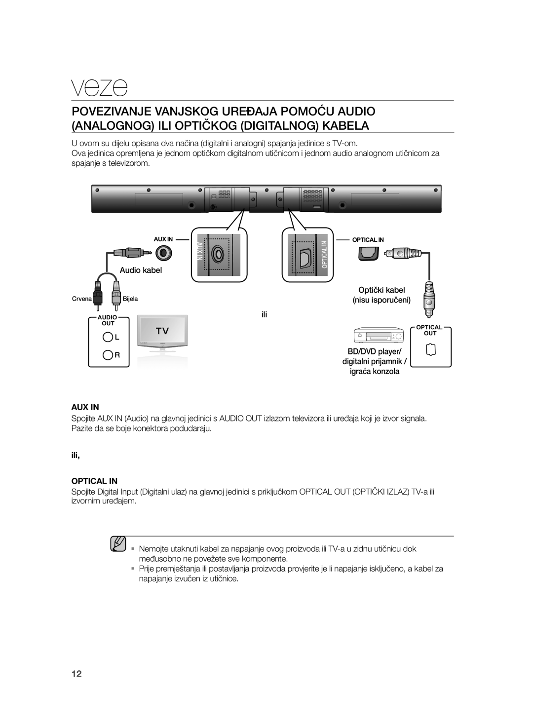 Samsung HW-H355/EN manual Audio kabel, Ili 