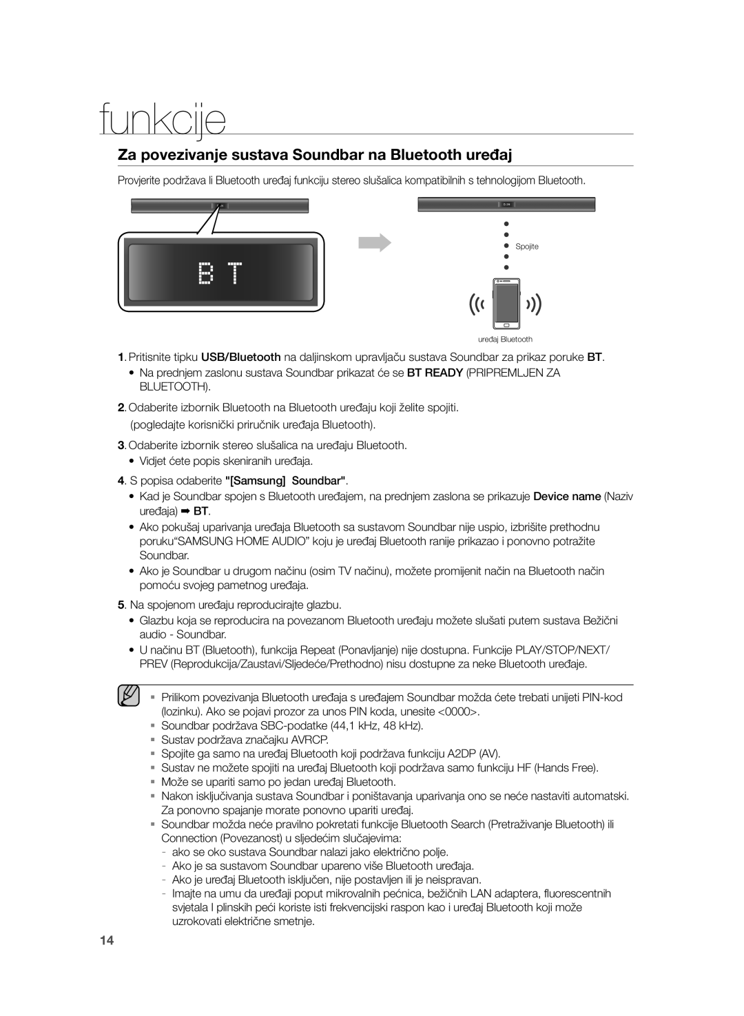 Samsung HW-H355/EN manual Za povezivanje sustava Soundbar na Bluetooth uređaj 