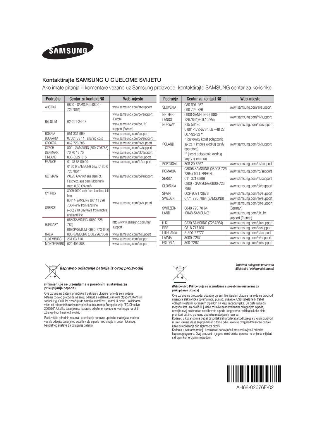 Samsung HW-H355/EN manual AH68-02676F-02, Web-mjesto 