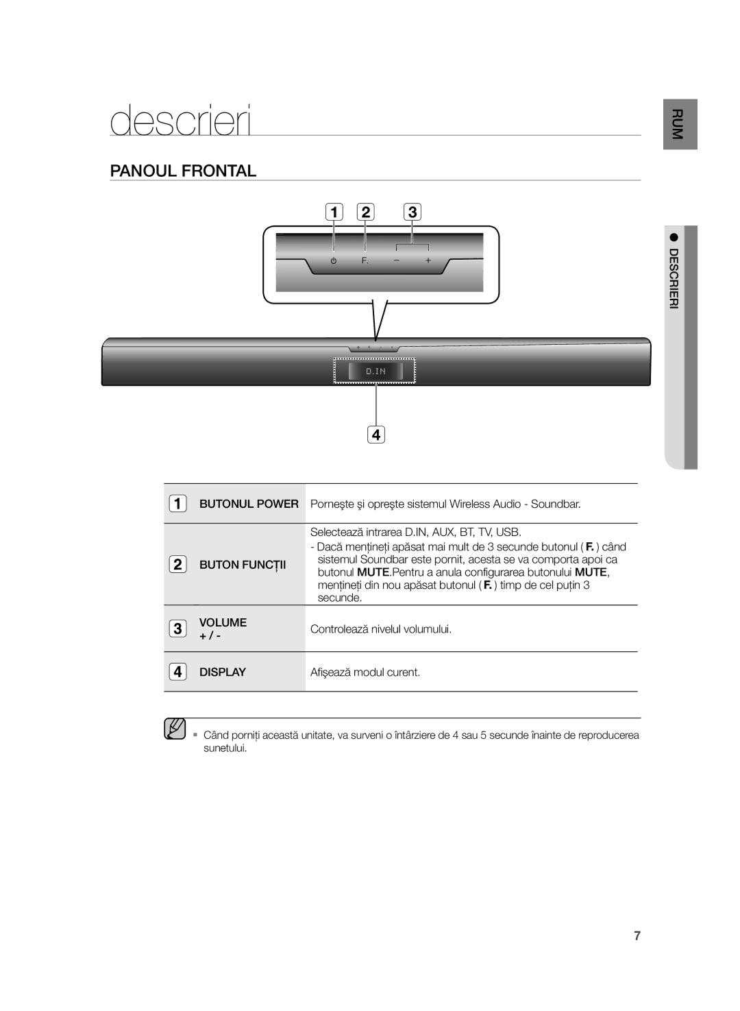 Samsung HW-H355/EN manual Descrieri, Panoul Frontal 