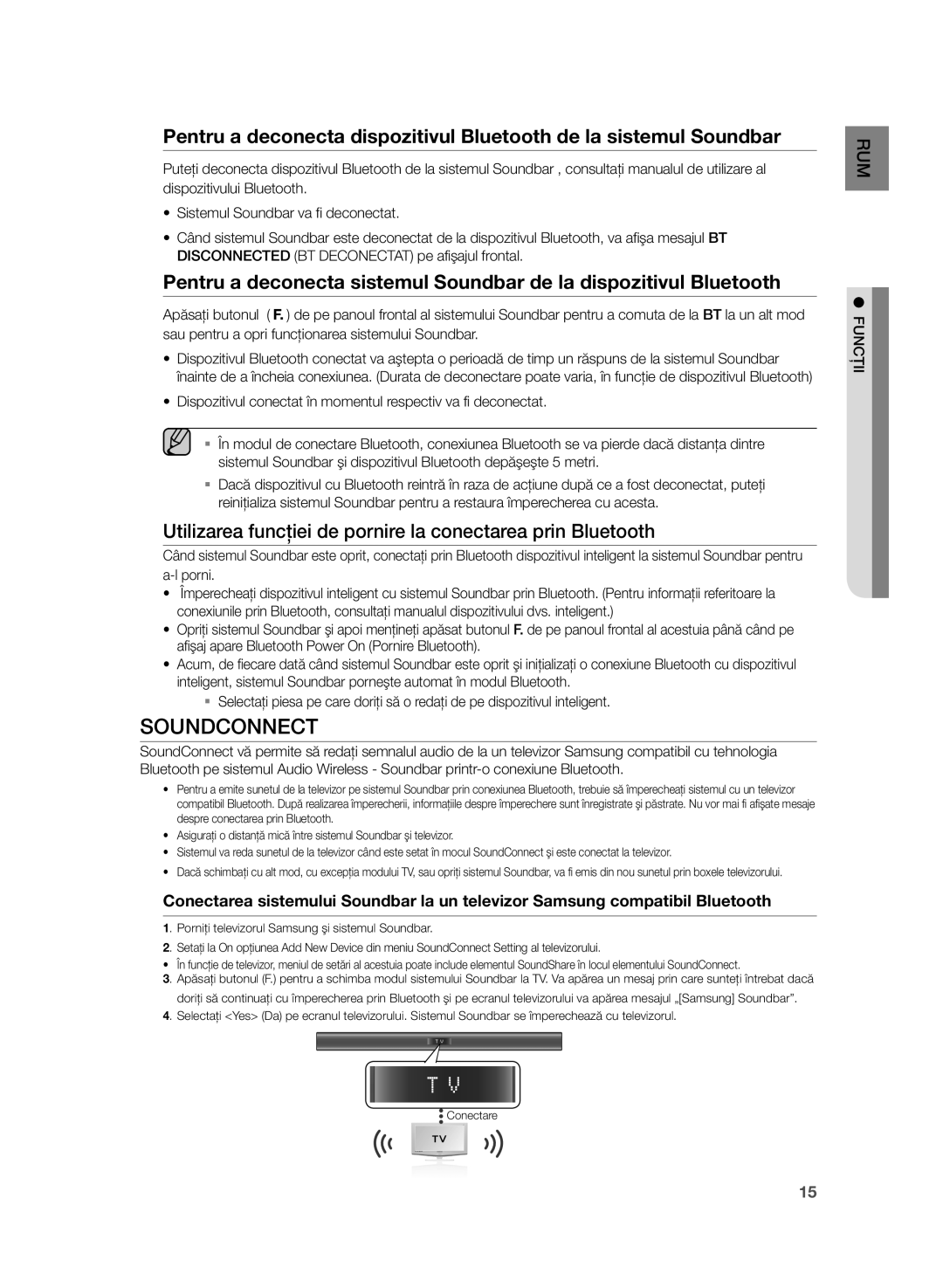 Samsung HW-H355/EN manual Utilizarea funcţiei de pornire la conectarea prin Bluetooth 