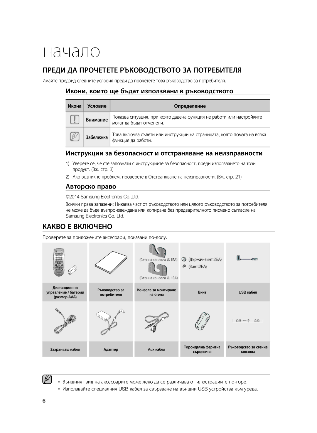 Samsung HW-H355/EN manual Начало, Преди ДА Прочетете Ръководството ЗА Потребителя, Какво Е Включено 