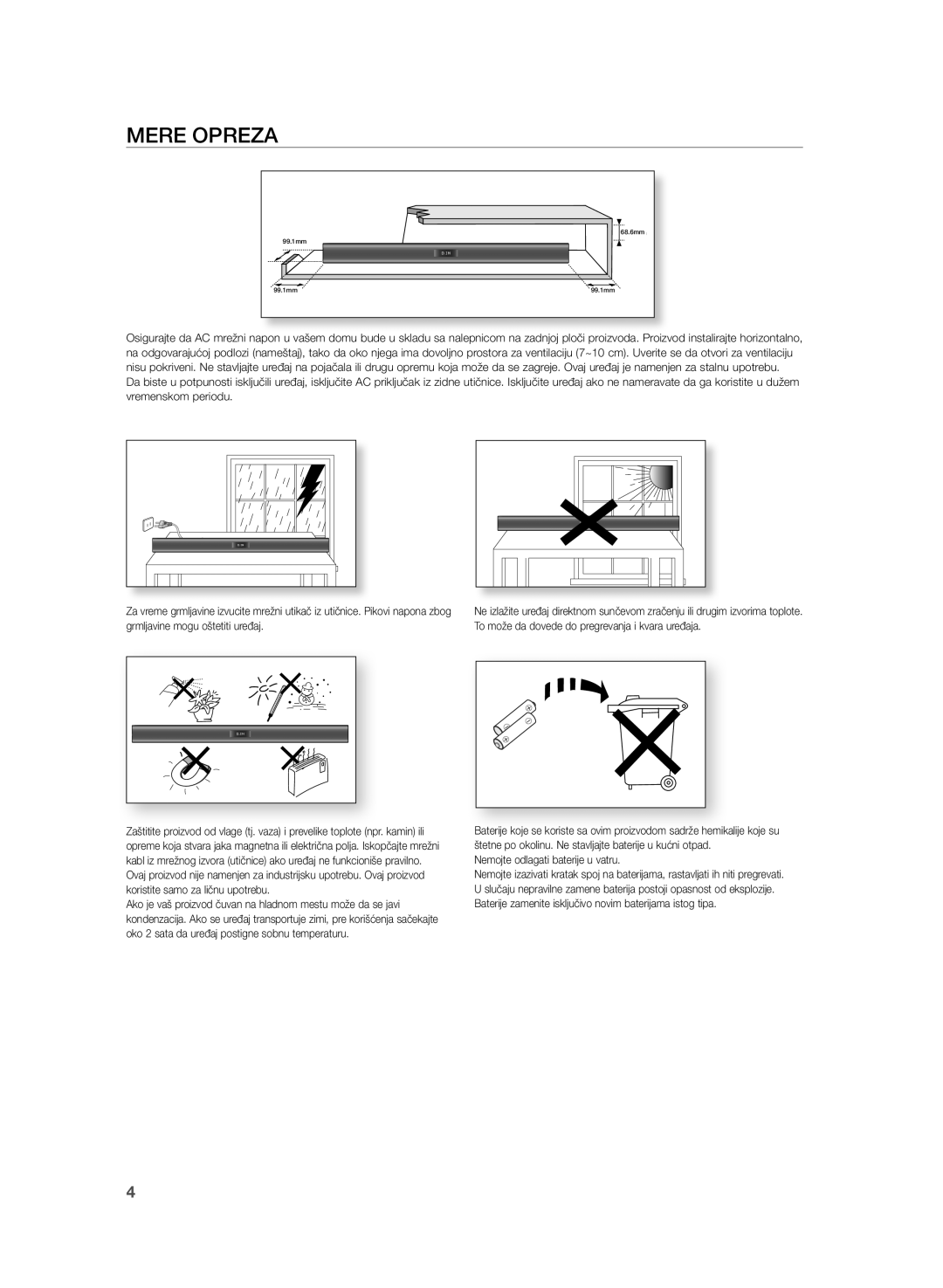 Samsung HW-H355/EN manual Mere Opreza, Nemojte odlagati baterije u vatru 