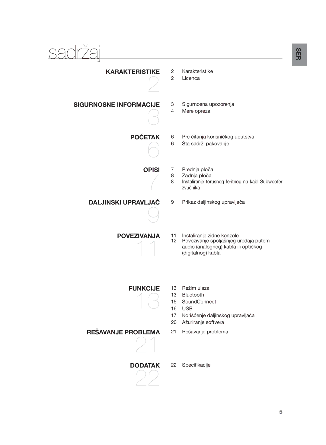 Samsung HW-H355/EN manual Sadržaj, Karakteristike 2 Karakteristike Licenca 