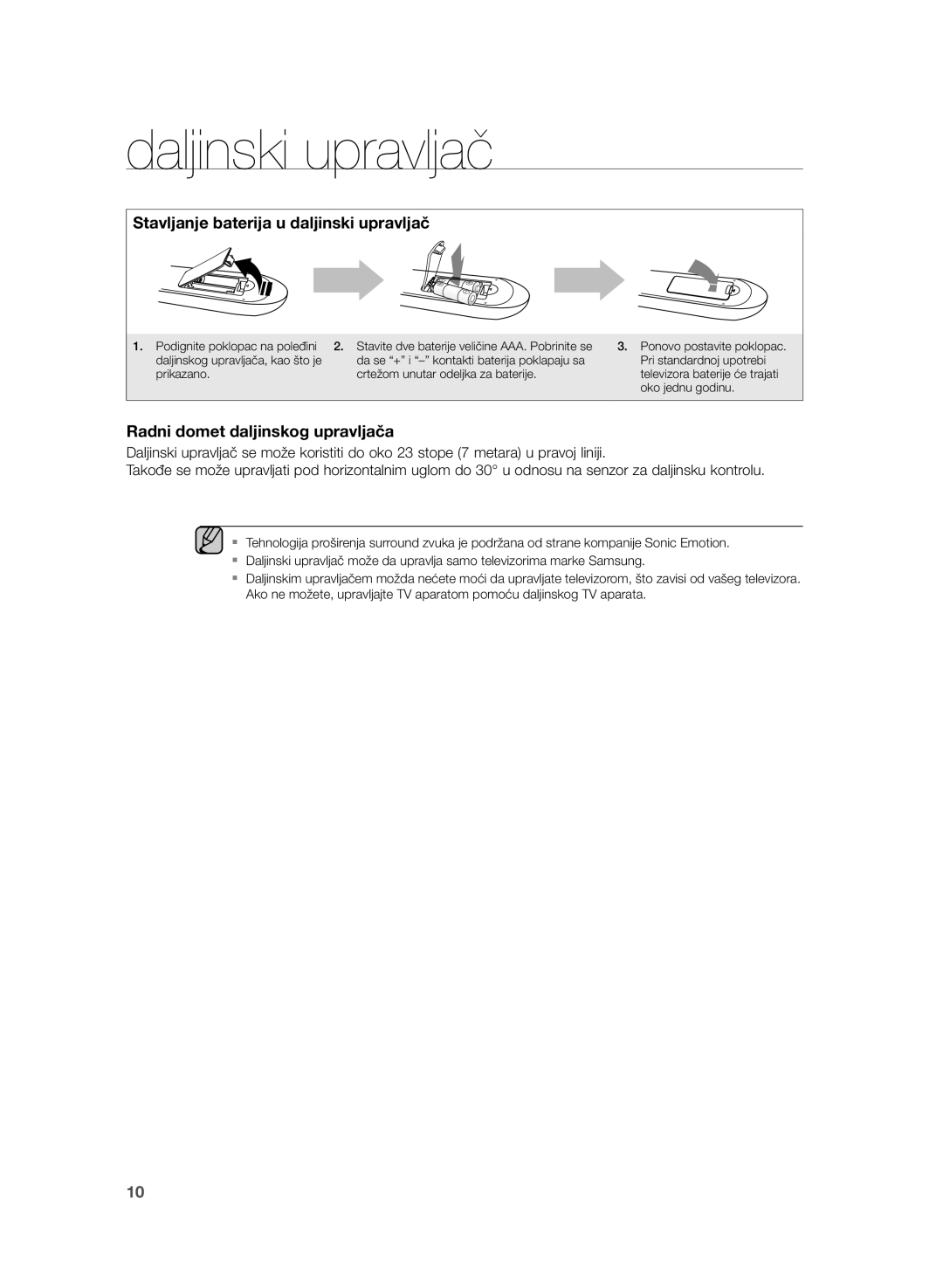 Samsung HW-H355/EN manual Stavljanje baterija u daljinski upravljač 