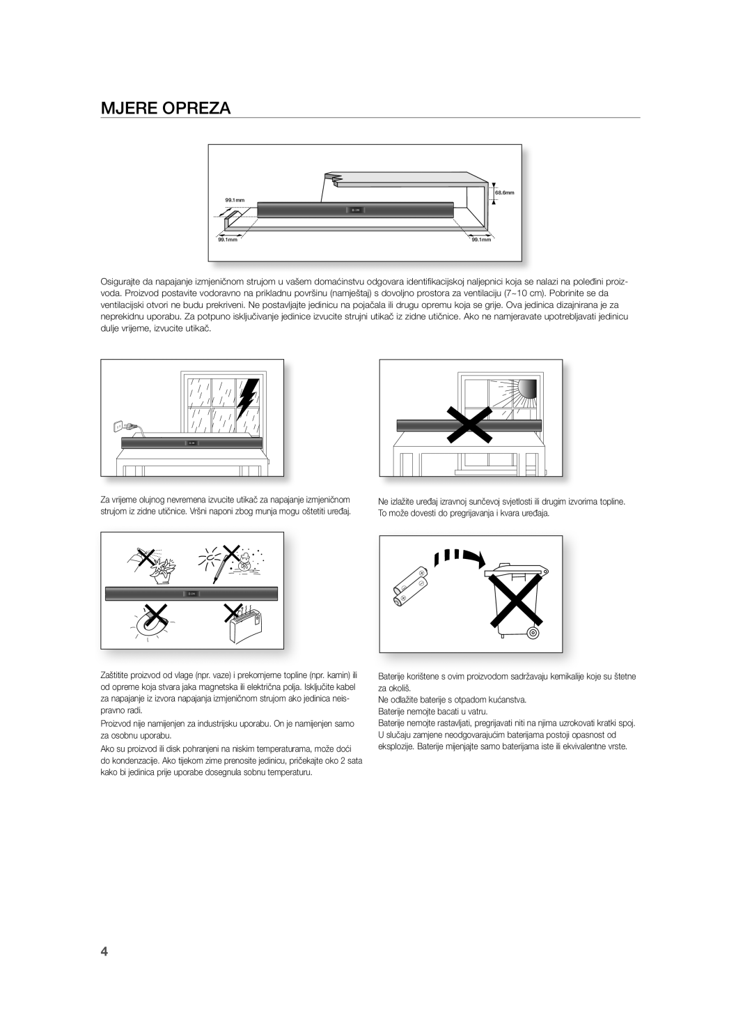 Samsung HW-H355/EN manual Mjere Opreza 