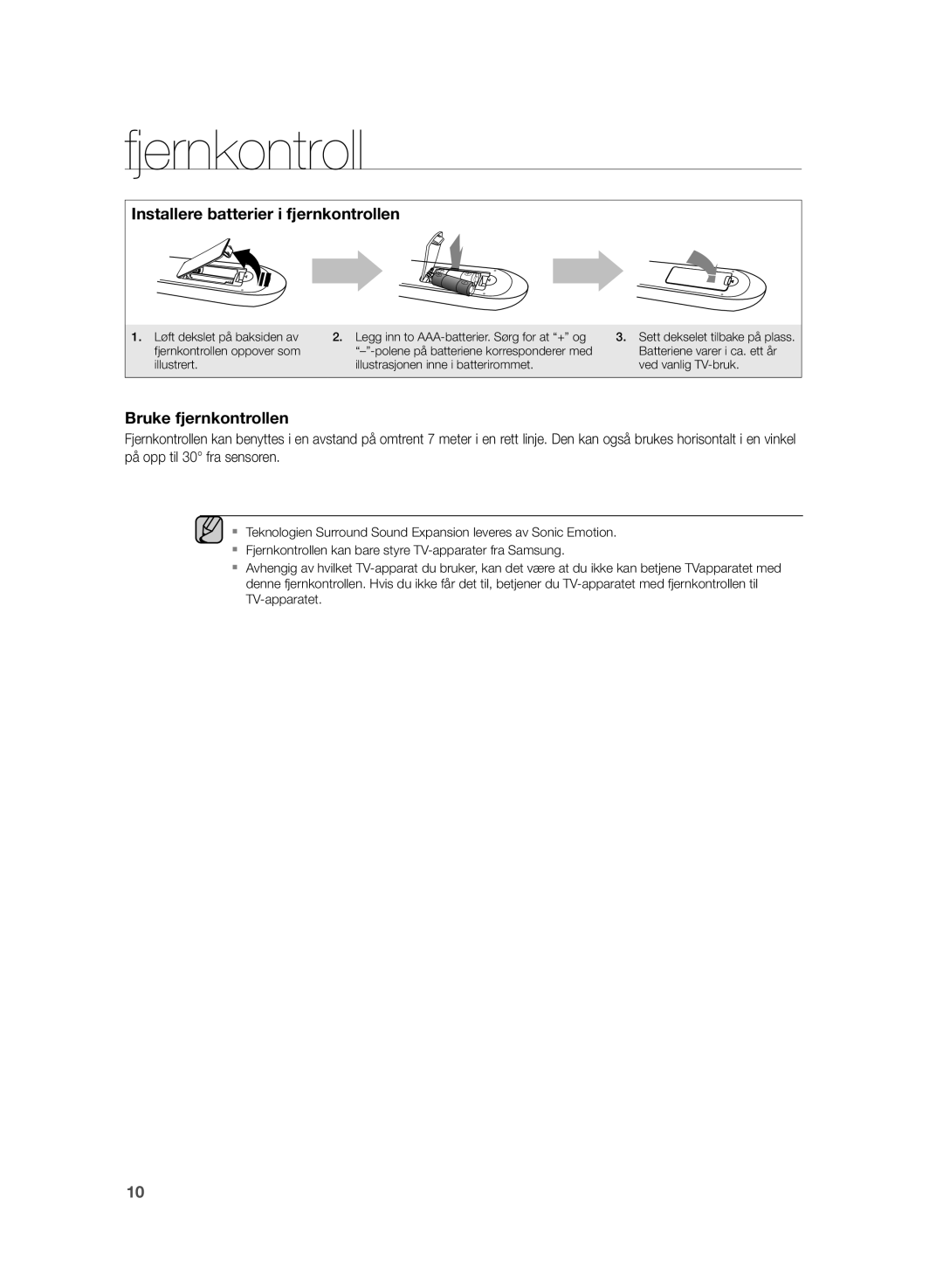 Samsung HW-H355/XE manual Fjernkontroll 