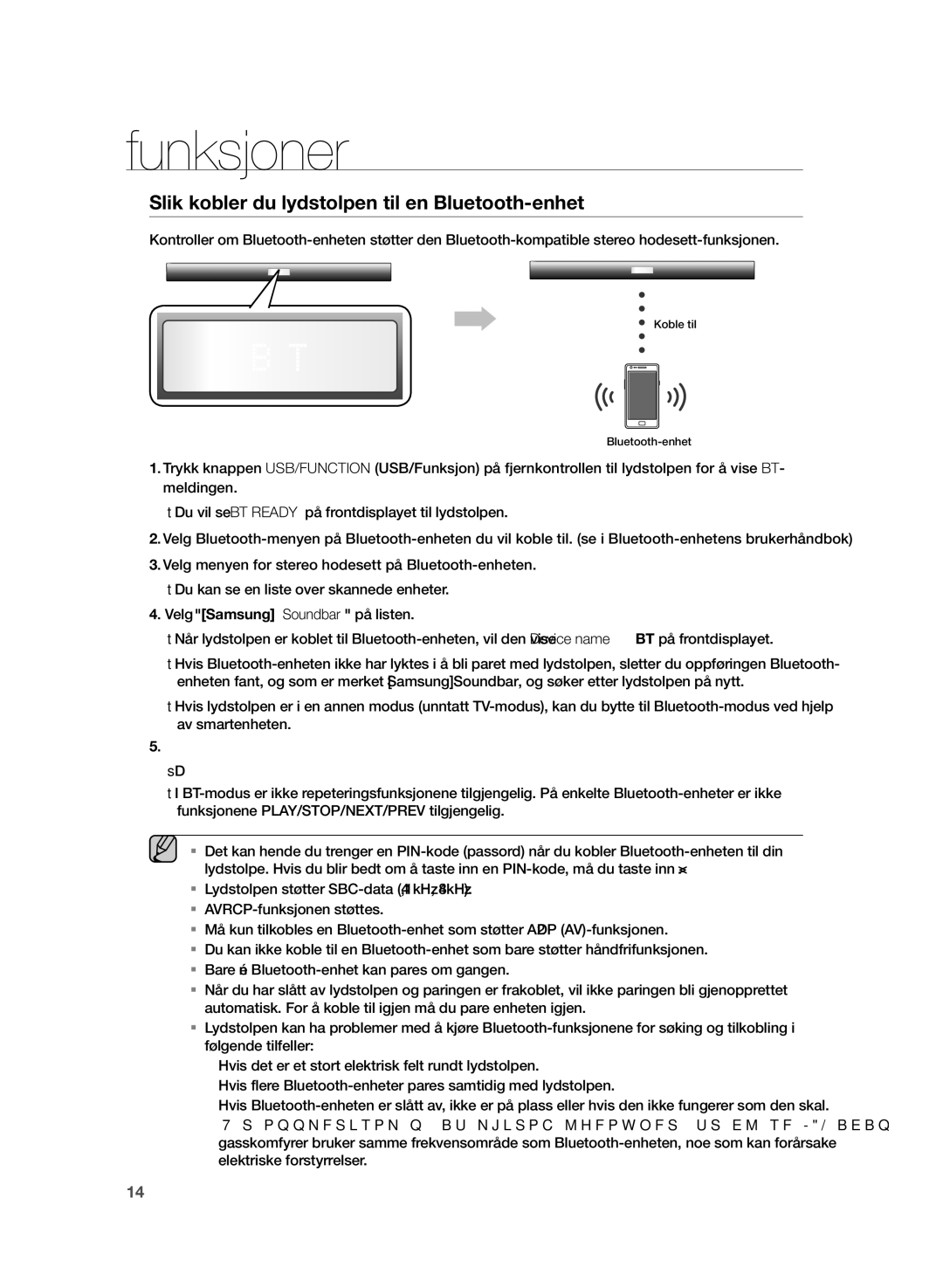 Samsung HW-H355/XE manual Slik kobler du lydstolpen til en Bluetooth-enhet 