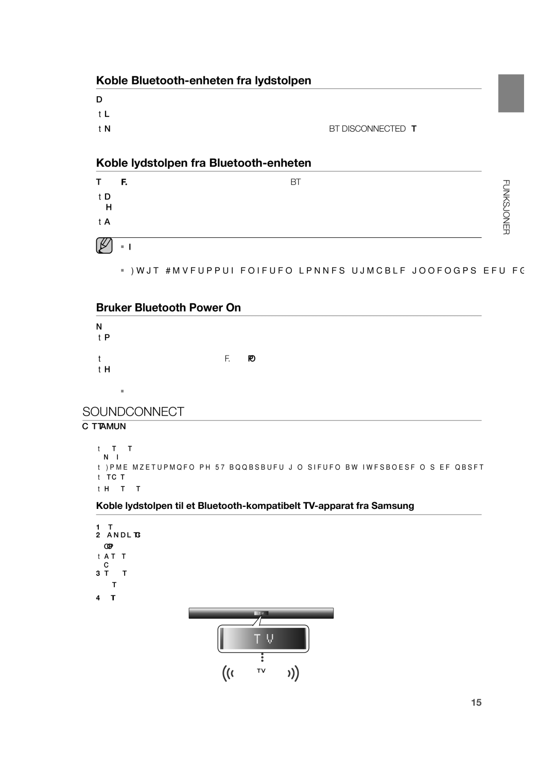 Samsung HW-H355/XE manual Koble Bluetooth-enheten fra lydstolpen, Koble lydstolpen fra Bluetooth-enheten 