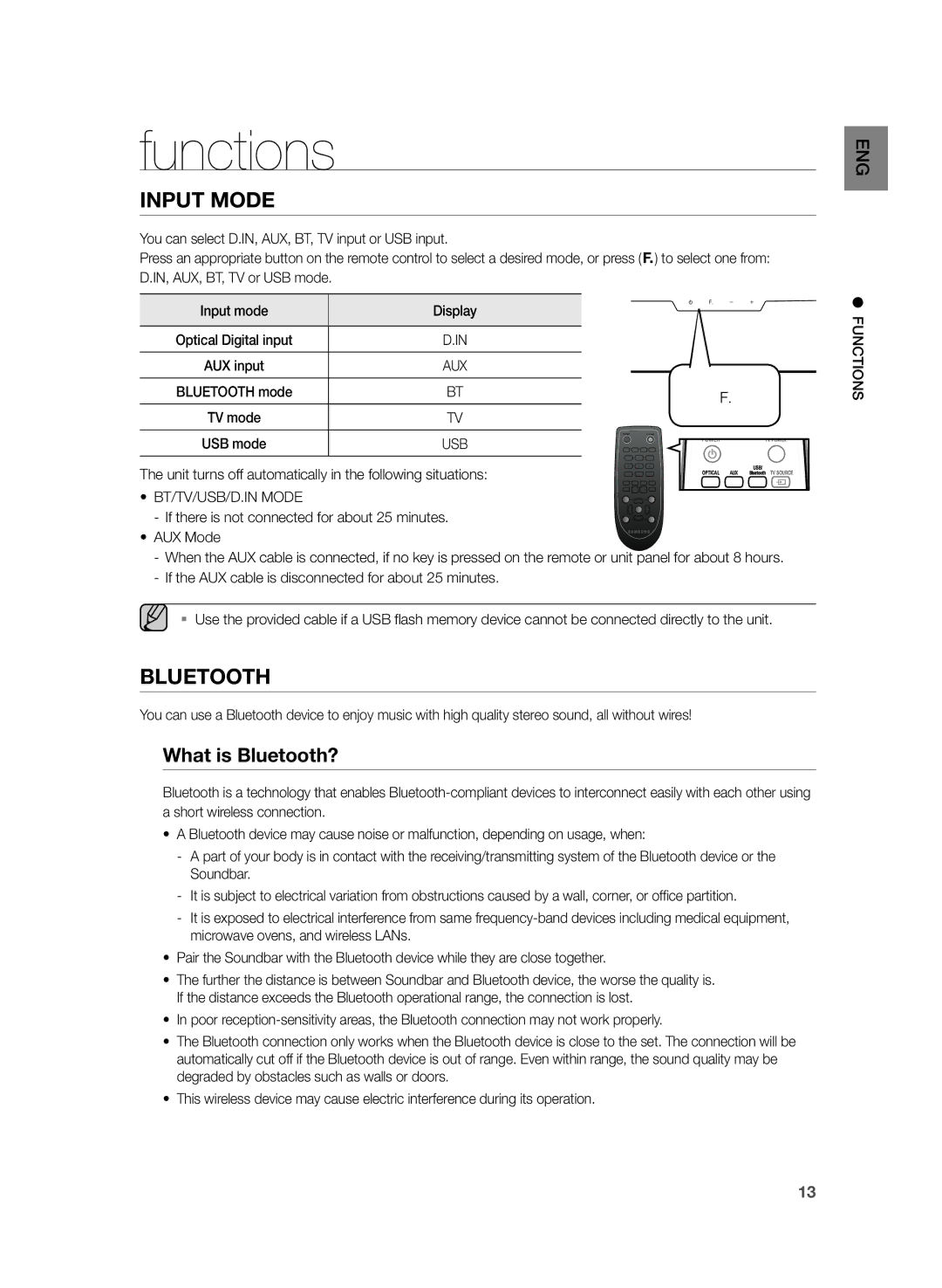 Samsung HW-H355/XE manual Functions, What is Bluetooth?, Unit turns off automatically in the following situations 
