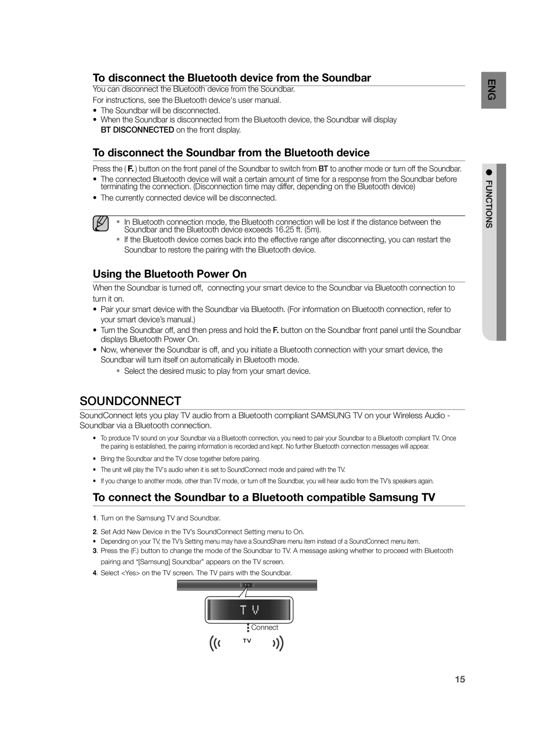 Samsung HW-H355/XE manual Soundconnect, To disconnect the Bluetooth device from the Soundbar, Using the Bluetooth Power On 