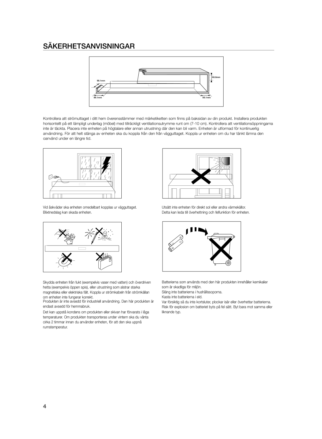 Samsung HW-H355/XE manual Säkerhetsanvisningar 