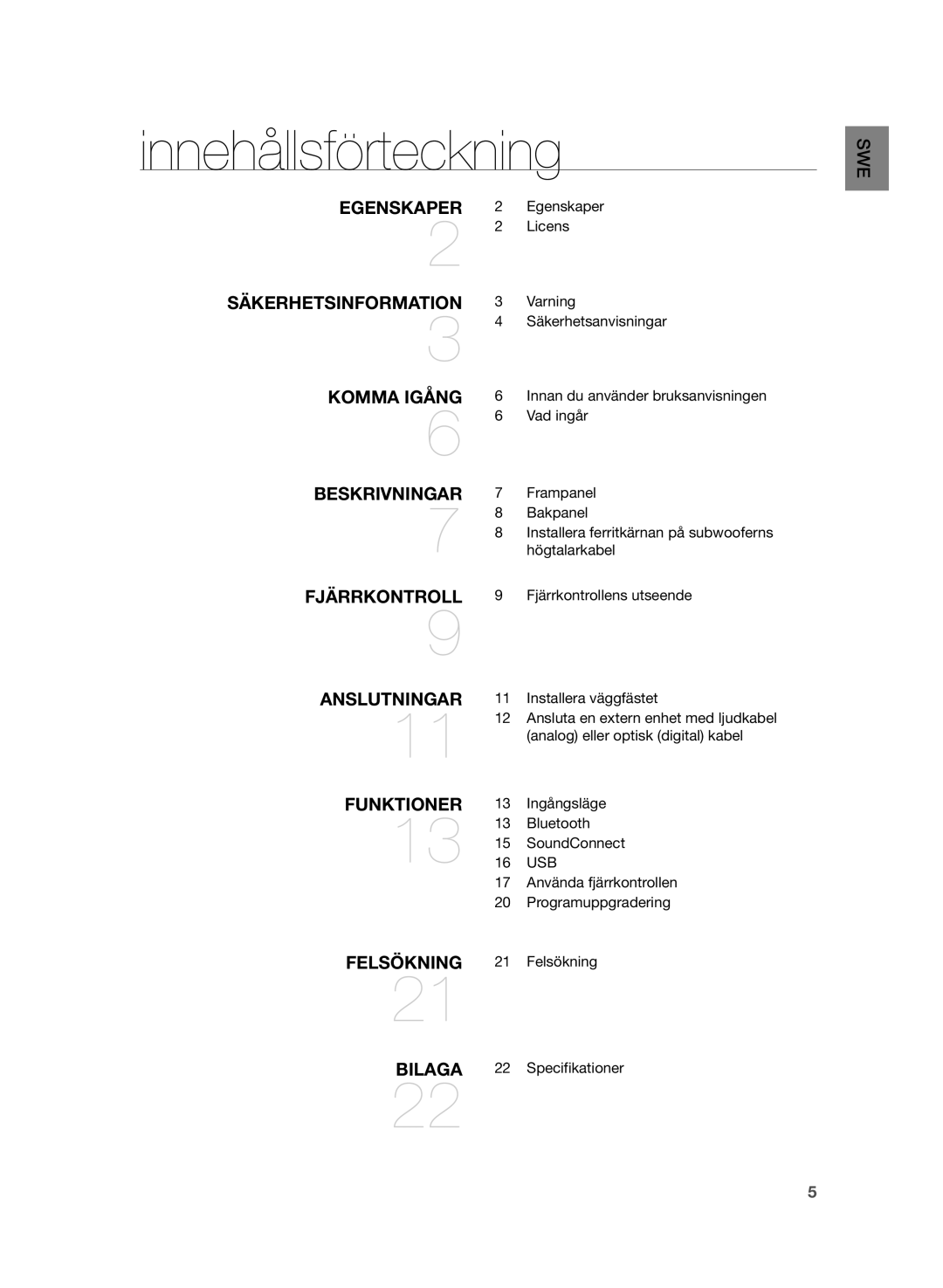 Samsung HW-H355/XE manual Innehållsförteckning 