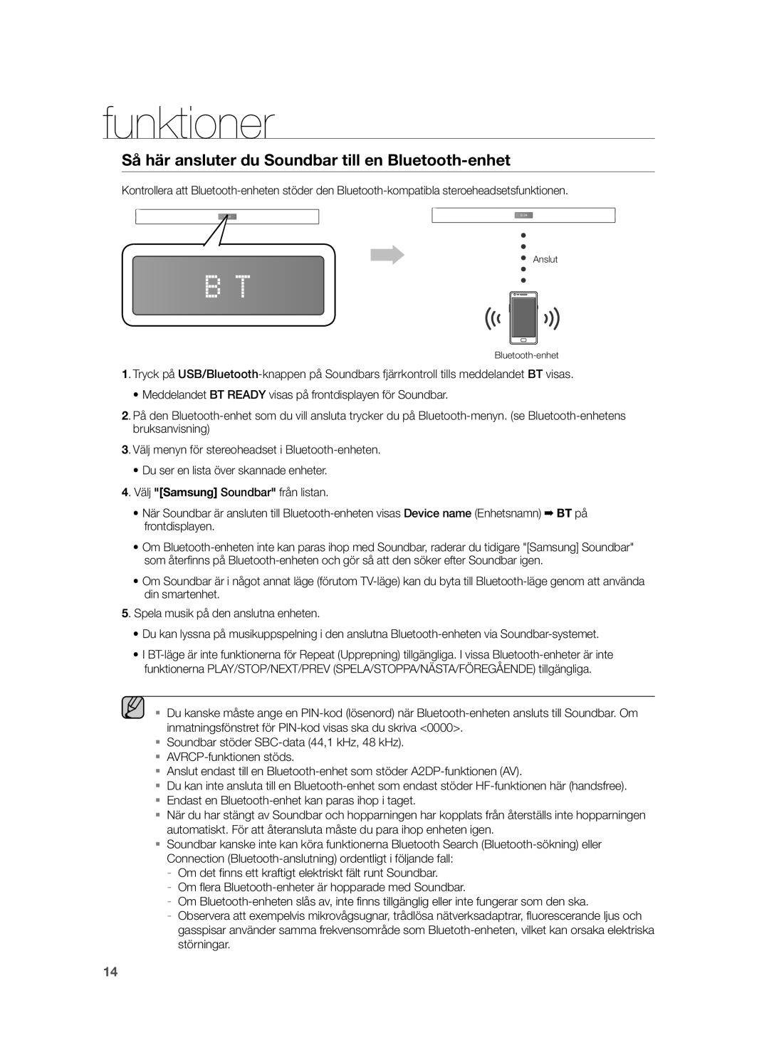 Samsung HW-H355/XE manual Så här ansluter du Soundbar till en Bluetooth-enhet 