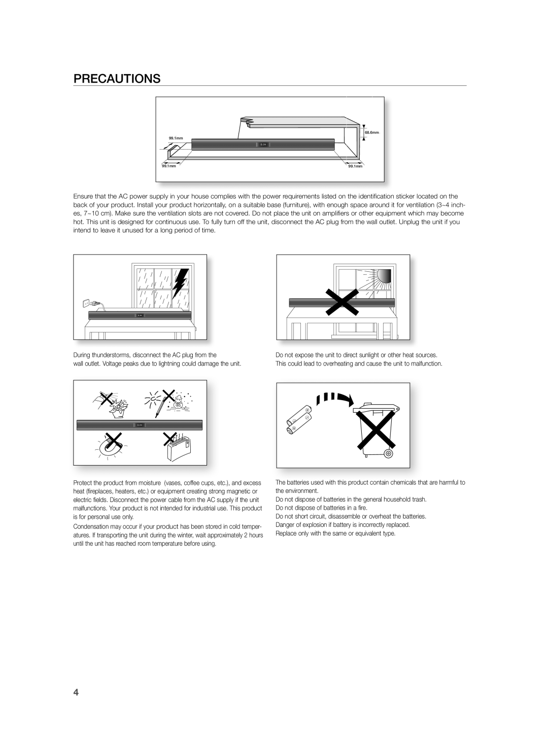 Samsung HW-H355/XE manual Precautions 