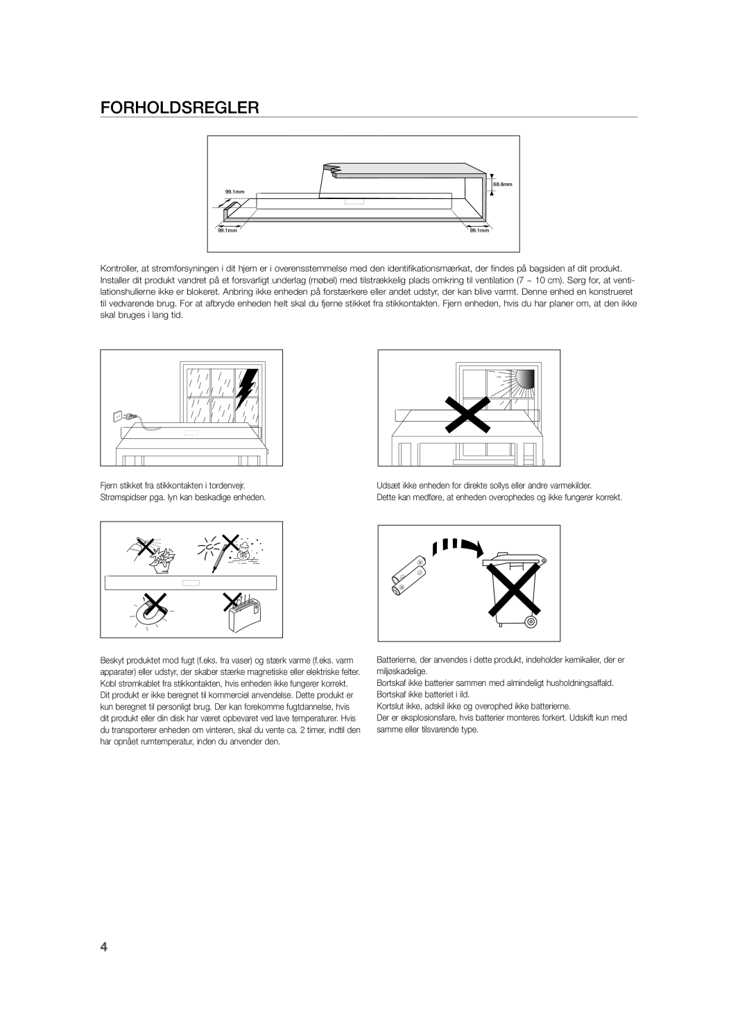 Samsung HW-H355/XE manual Forholdsregler 