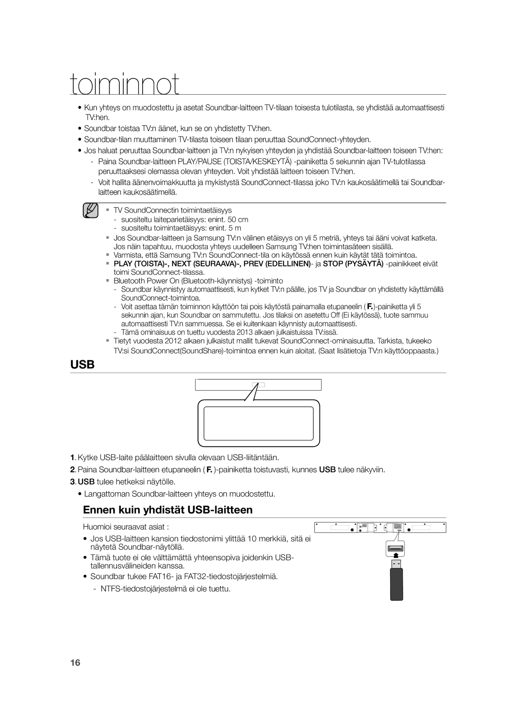 Samsung HW-H355/XE manual Ennen kuin yhdistät USB-laitteen 