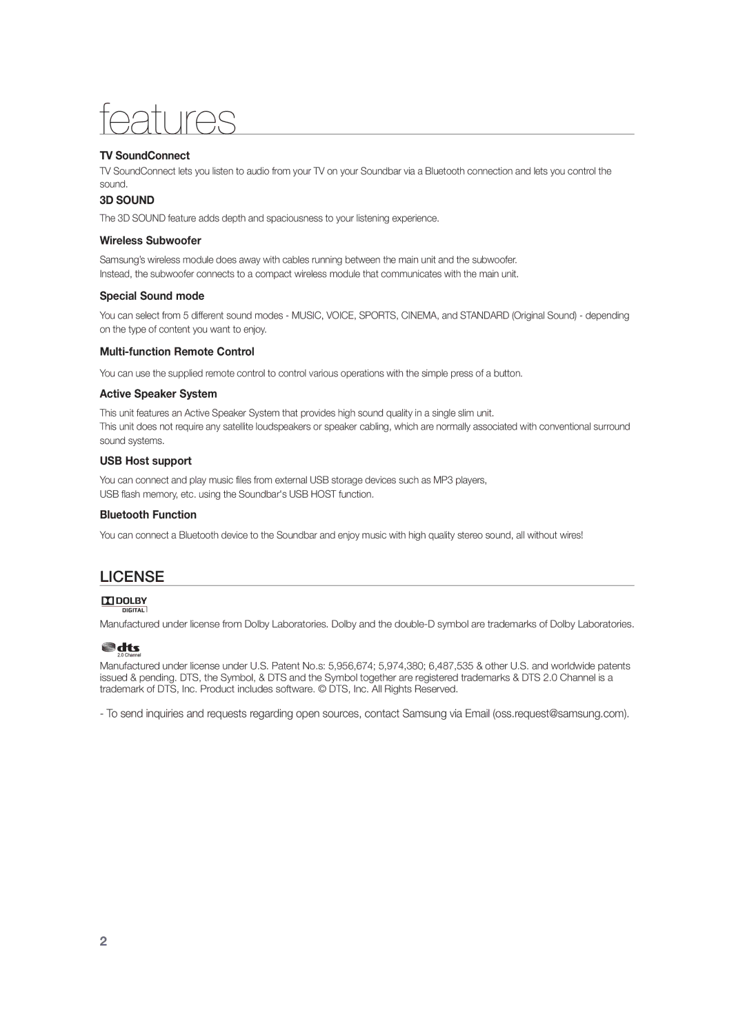 Samsung HW-H430/EN, HW-H430/XN manual Features, TV SoundConnect 