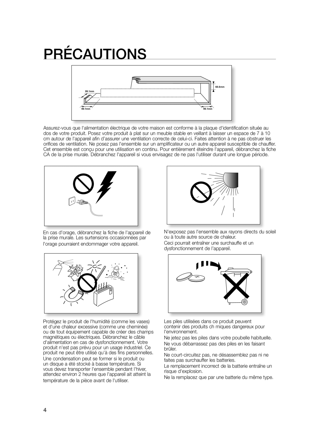 Samsung HW-H430/XN, HW-H430/EN manual Précautions, Lorage pourraient endommager votre appareil 