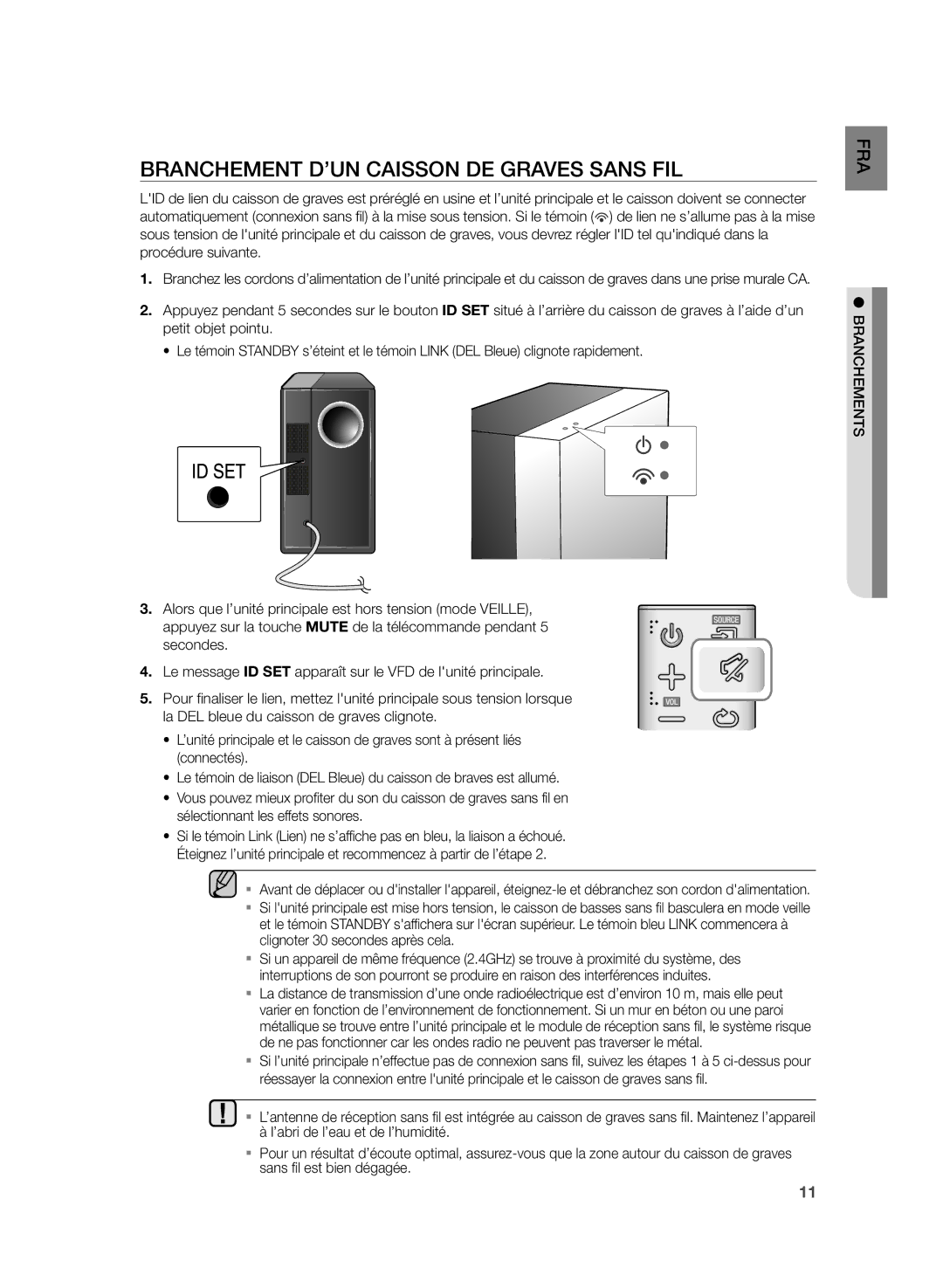 Samsung HW-H430/EN, HW-H430/XN manual Branchement D’UN Caisson DE Graves Sans FIL, Clignoter 30 secondes après cela 