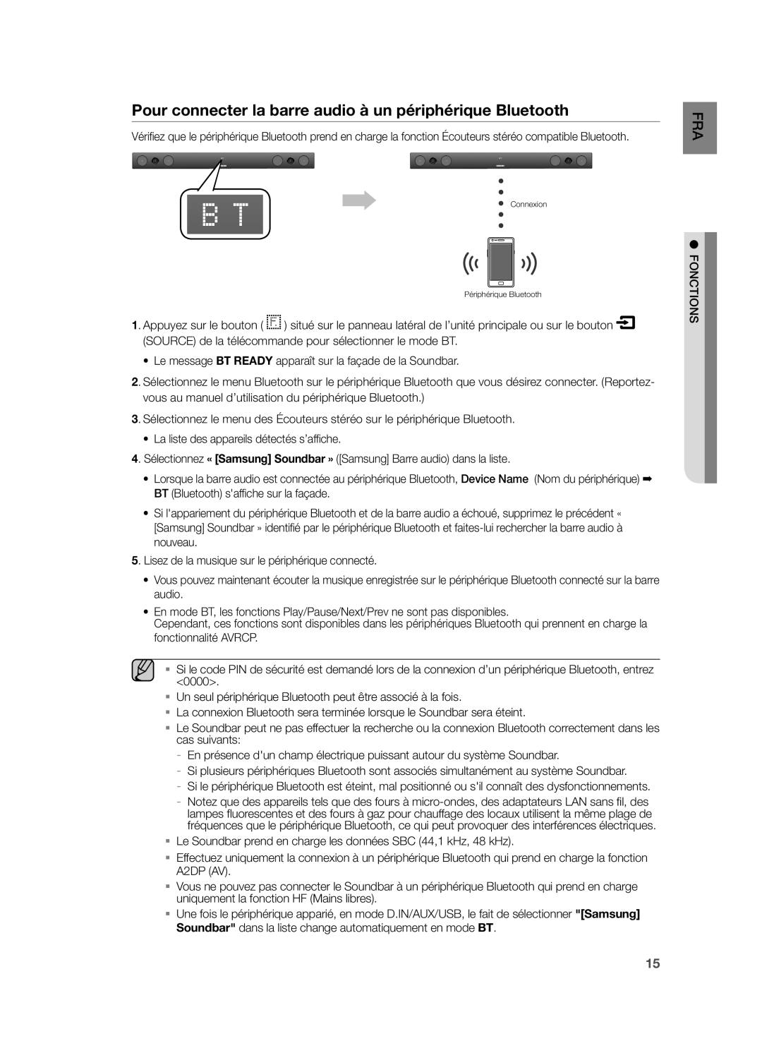 Samsung HW-H430/EN, HW-H430/XN manual Pour connecter la barre audio à un périphérique Bluetooth, Appuyez sur le bouton 