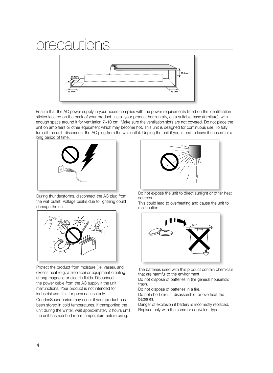 Samsung HW-H430/EN, HW-H430/XN manual Precautions 