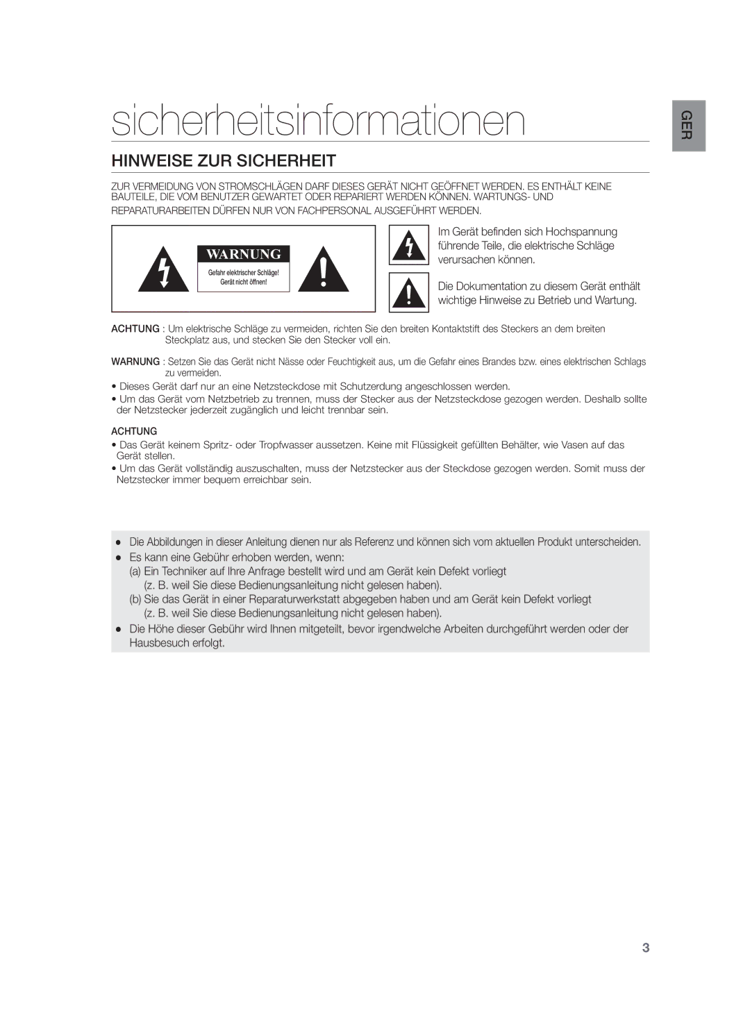 Samsung HW-H430/EN manual Sicherheitsinformationen, Hinweise ZUR Sicherheit, Die Dokumentation zu diesem Gerät enthält 