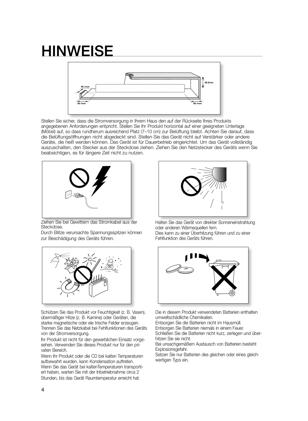 Samsung HW-H430/XN, HW-H430/EN manual Hinweise, Stunden, bis das Gerät Raumtemperatur erreicht hat 