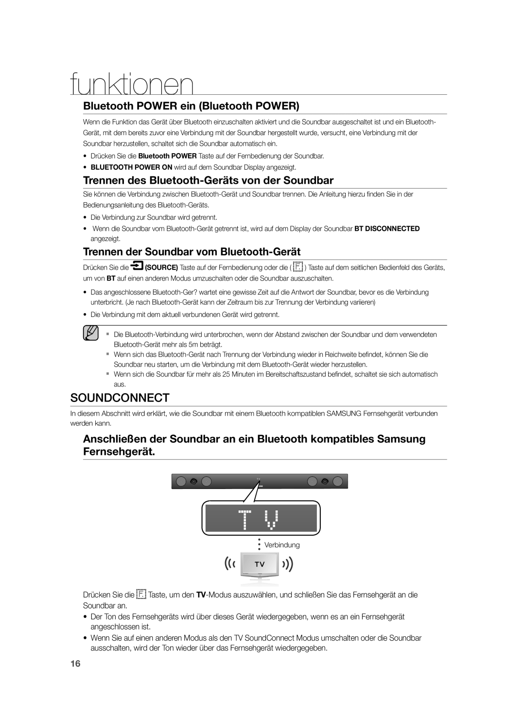 Samsung HW-H430/XN manual Bluetooth Power ein Bluetooth Power, Trennen des Bluetooth-Geräts von der Soundbar, Verbindung 