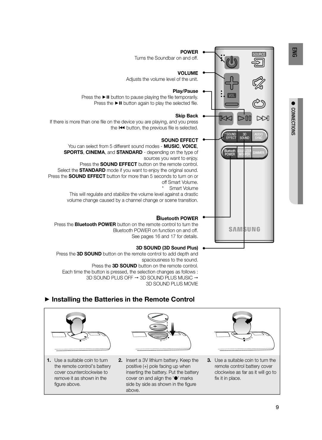 Samsung HW-H430/XN, HW-H430/EN manual ++Installing the Batteries in the Remote Control, Connections 