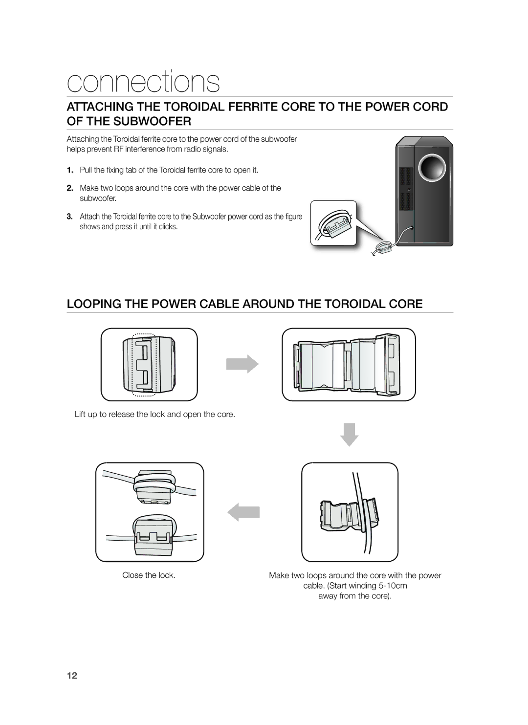 Samsung HW-H430/TK, HW-H430/EN, HW-H430/ZF manual Looping the Power Cable around the Toroidal Core 