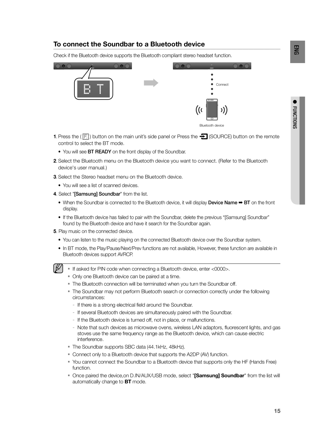 Samsung HW-H430/TK, HW-H430/EN, HW-H430/ZF manual To connect the Soundbar to a Bluetooth device 