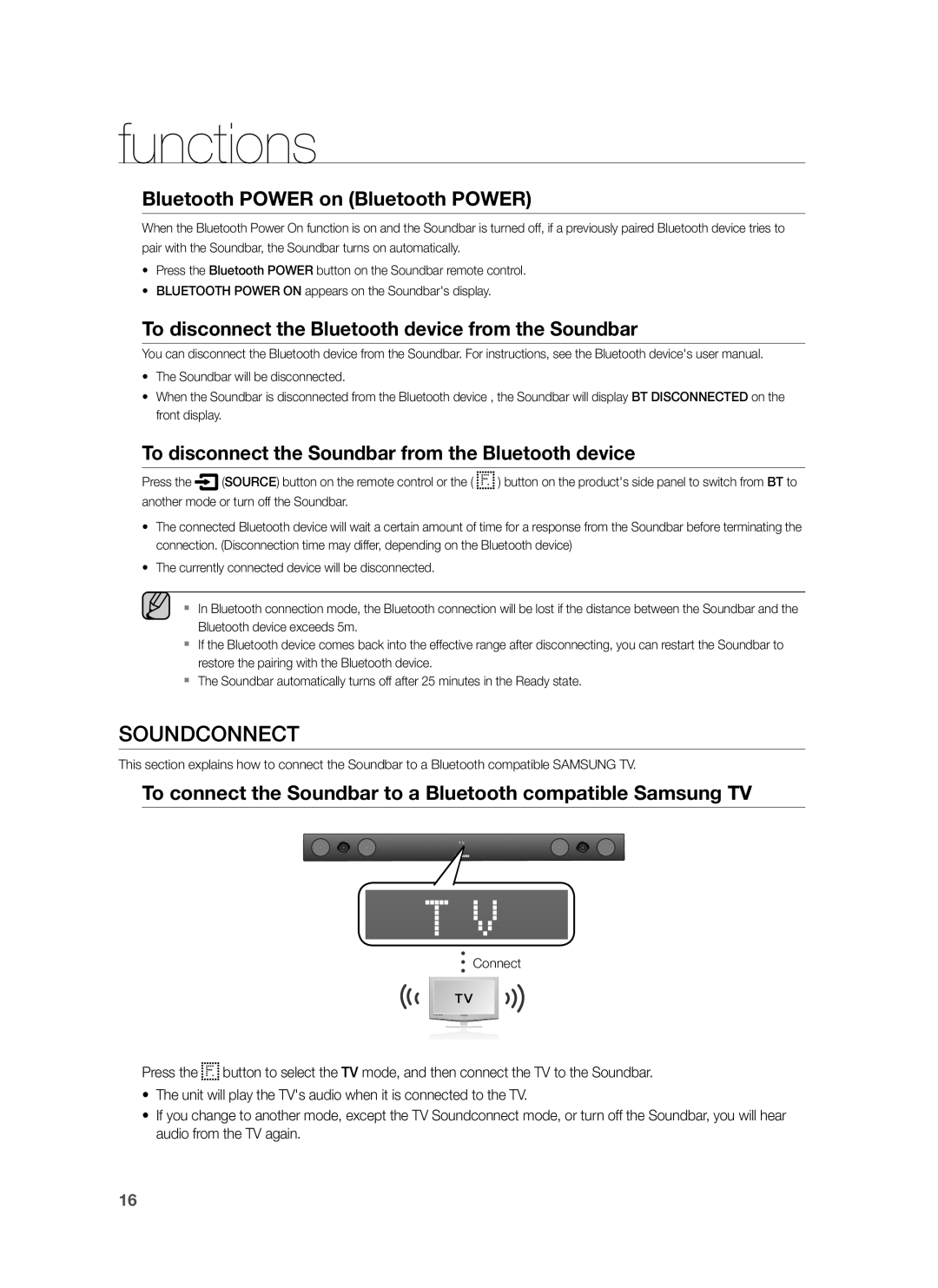 Samsung HW-H430/EN Soundconnect, Bluetooth Power on Bluetooth Power, To disconnect the Bluetooth device from the Soundbar 