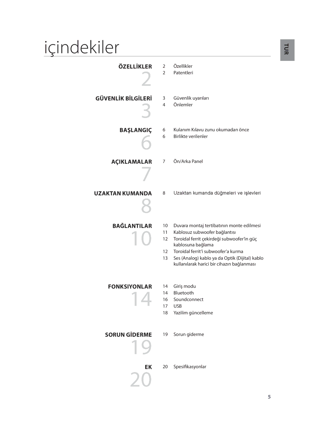 Samsung HW-H430/ZF, HW-H430/TK, HW-H430/EN manual Içindekiler, TUR Bağlantilar 