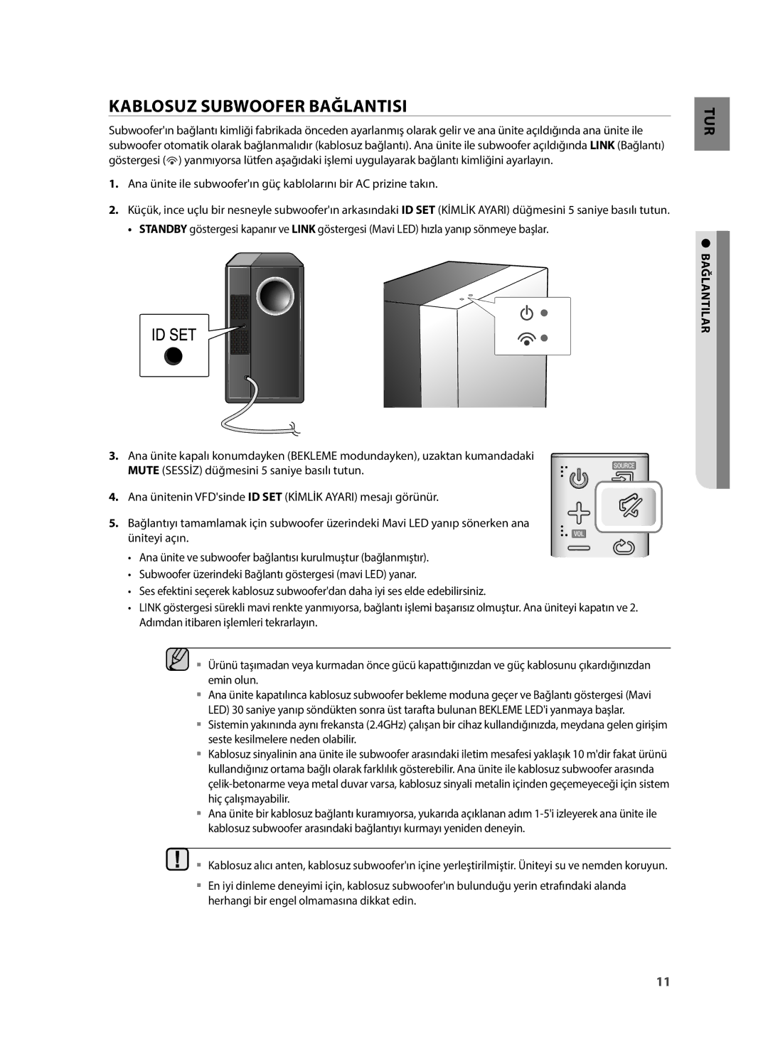 Samsung HW-H430/ZF, HW-H430/TK, HW-H430/EN manual Kablosuz Subwoofer Bağlantisi, Bağlantilar 